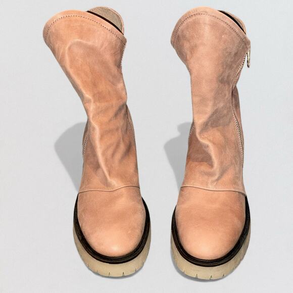 Free People Jack Zip Heel Ankle Boots Spiced Chai Tan Leather 39.5 Lug Sole - Picture 3 of 10